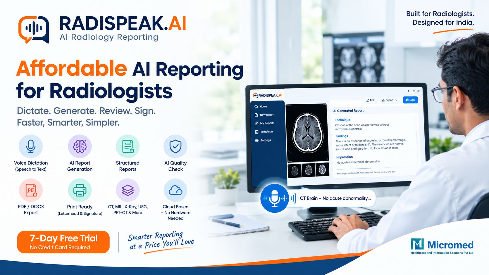 Affordable AI Reporting for Radiologists | RADISPEAK.AI