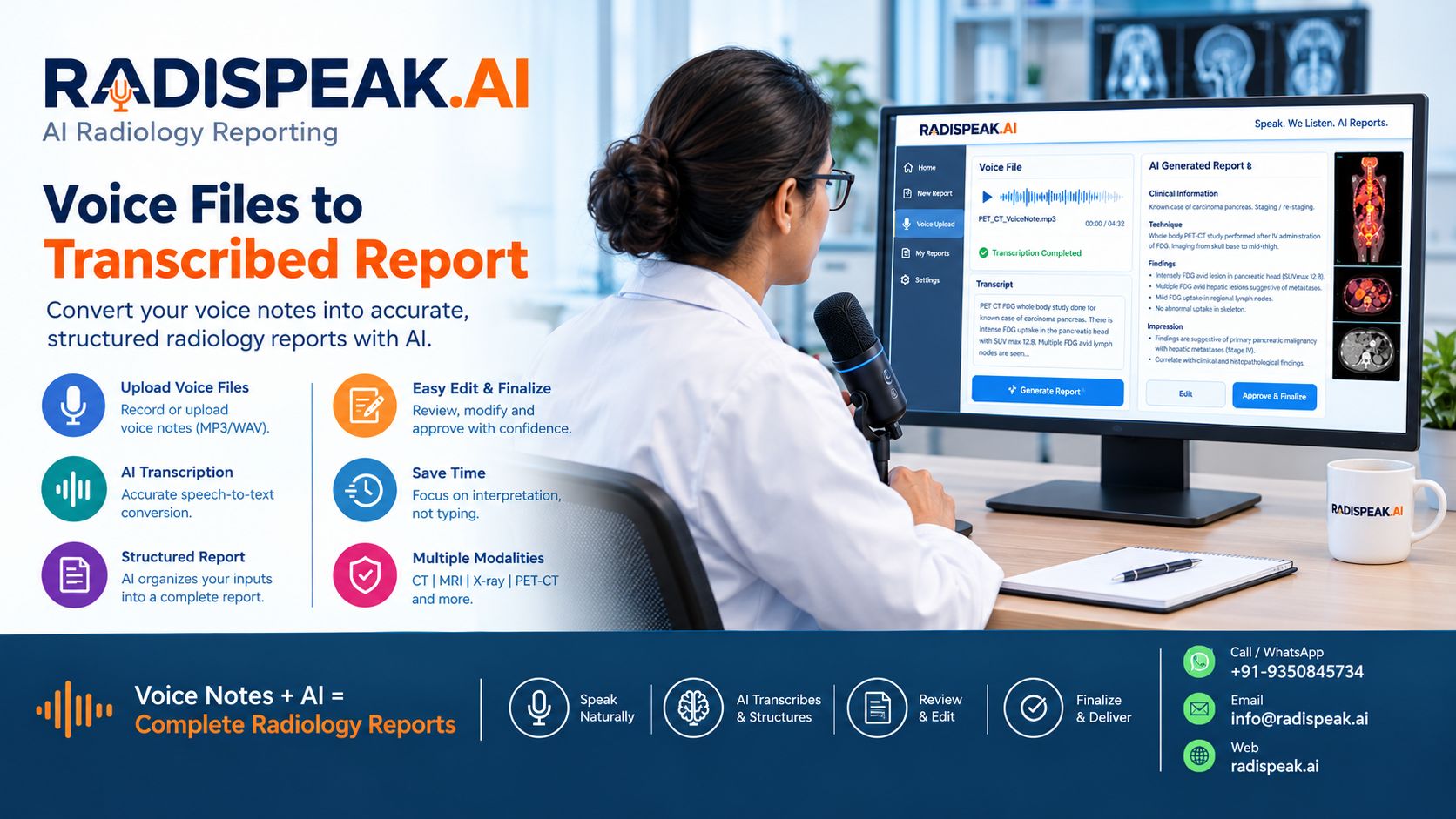 Voice Files to Transcribed Reports: AI-Assisted Radiology Reporting